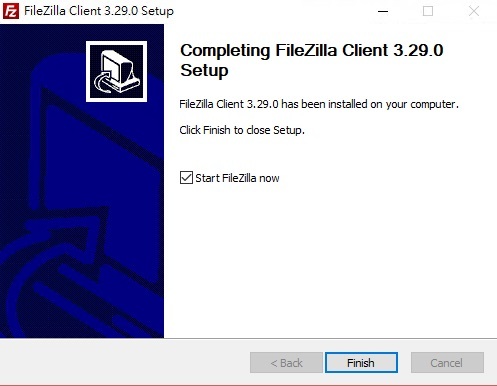 點擊Finish完成FileZilla安裝